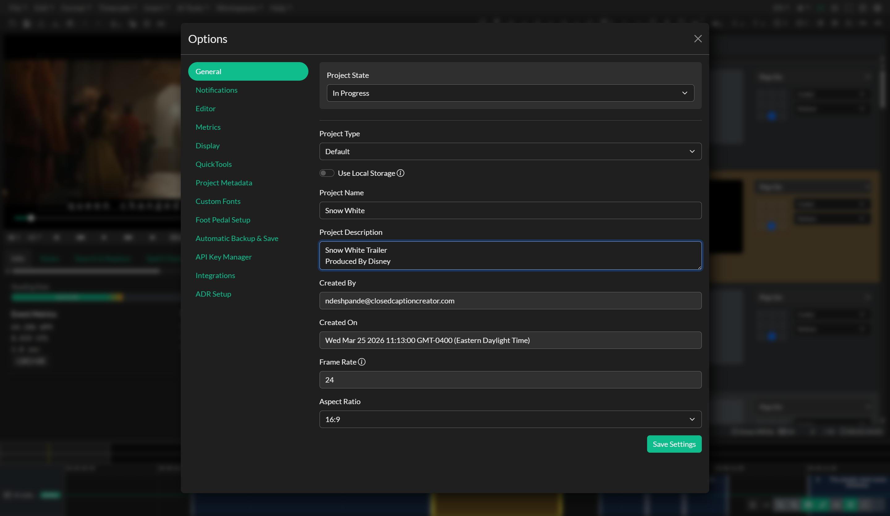 General options tab in Options